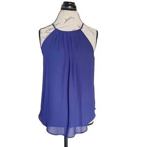 Lush Blouse Sz Small Halter Pin Tuck  Sleeveless Halter Blue Semi Sheer Y2k Look